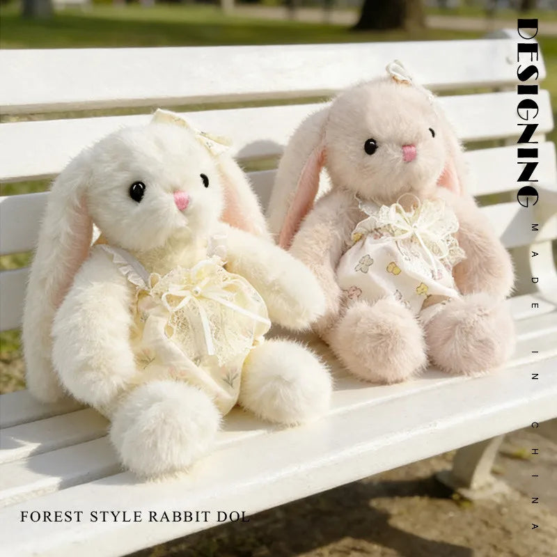 Forest Style Soft Plush Rabbit Doll - Long Ear Bunny with Floral Lace Dress Cute 30cm Decor Gift Birthday Present