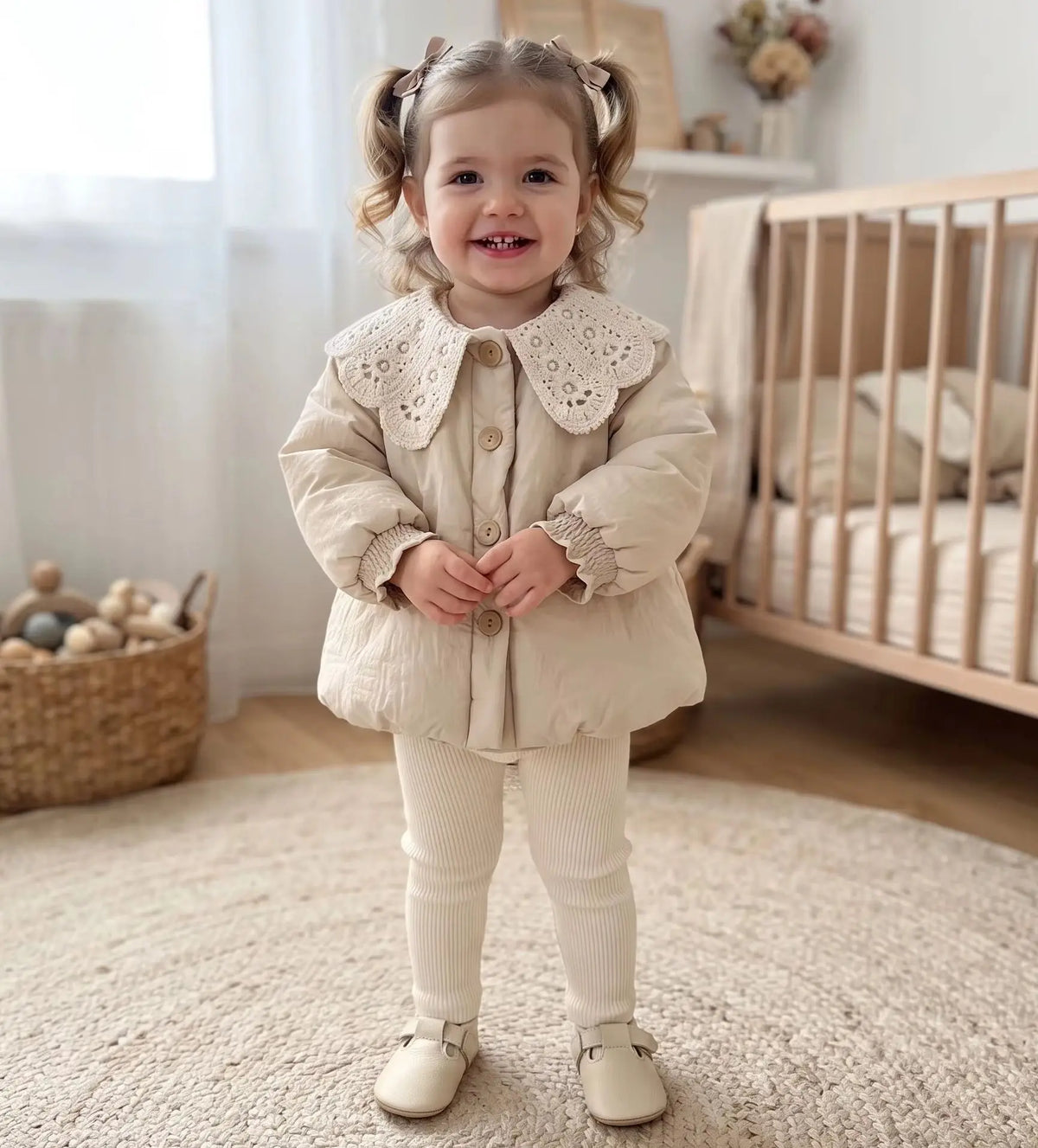 Baby Girls Clothes Lace Big Collar Quilted Jacket, Infant Single Breasted Loose Thick Warm Outerwear Coat