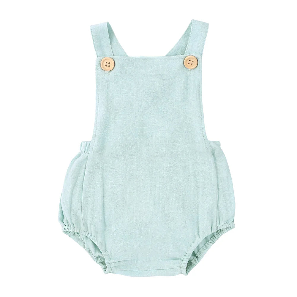Personalized Baby Cotton Linen Suspender Overalls Solid Color Summer Toddler Sleeveless Rompers Outfit for Boys Girls Jumpsuit