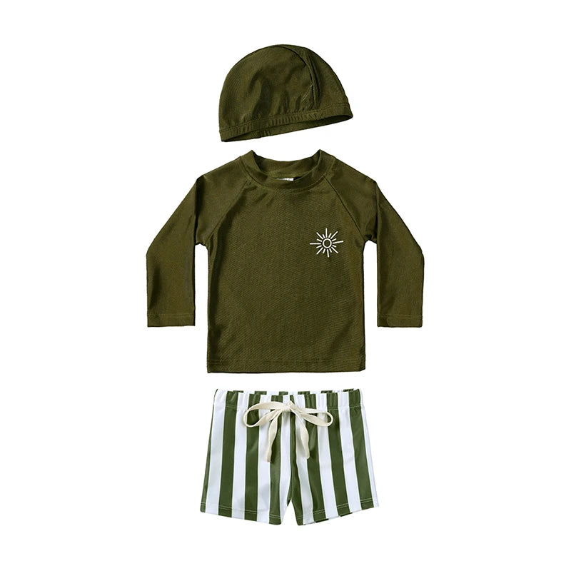 New Summer Kid Boy Swimming Wear 2pcs Blue Seagull Beige Sun Swimsuits+Trunks Hot Spring Sunscreen Holiday Swim Children Clothes