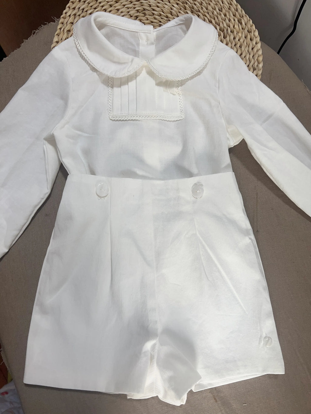 2pcs Toddler Boys Spanish Clothing Suit Baby Long Sleeve Ivory Cotton Shirts  Shorts Children Spain Birthday Outfit