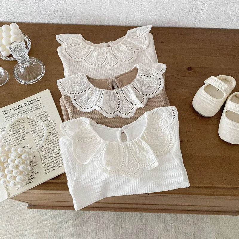 Baby Spring Clothes Lace Collar Baby Tops Long Sleeves Kids Pullover Infant T Shirt for Girls Clothing Toddler Blouse 0-2Y
