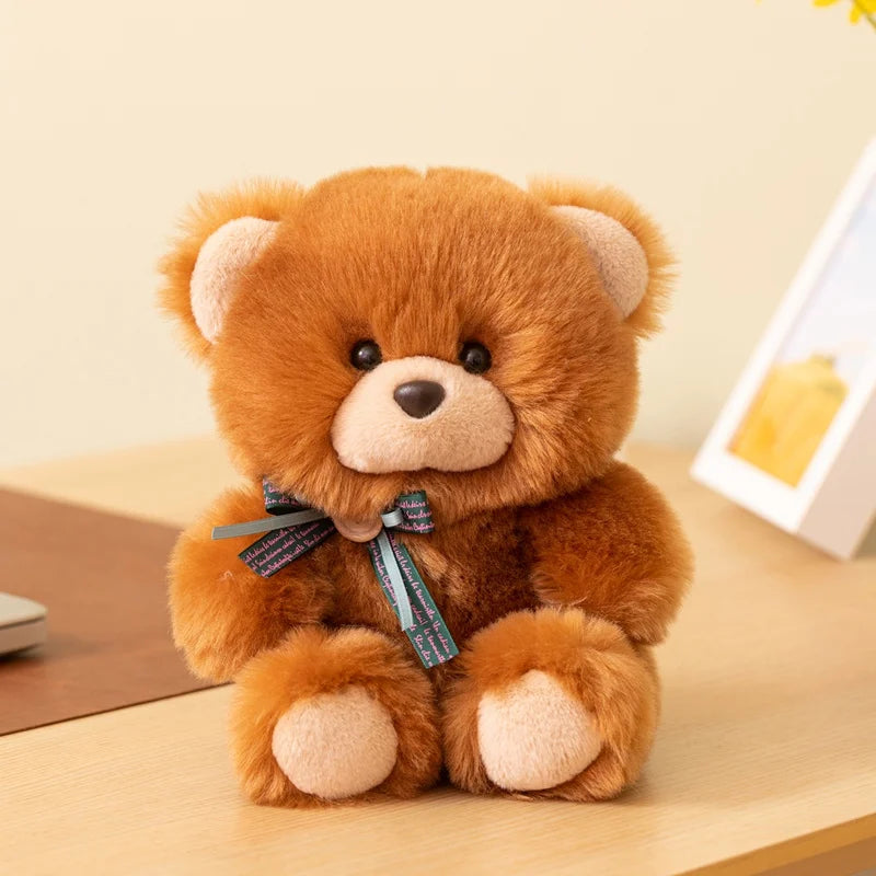 Plush Toy Teddy Bear With Ribbon Bow Cream Muzzle Paw Pads Kawaii Stuffed Doll Soft Plush Bedroom Decor Birthday Gift