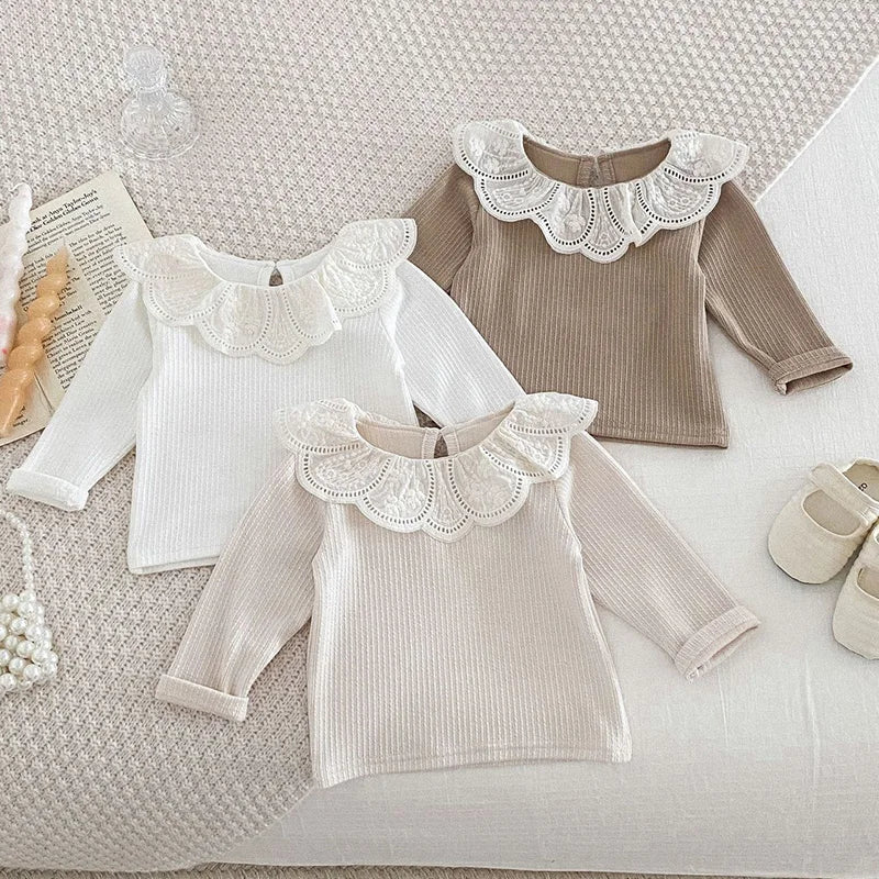 Baby Spring Clothes Lace Collar Baby Tops Long Sleeves Kids Pullover Infant T Shirt for Girls Clothing Toddler Blouse 0-2Y