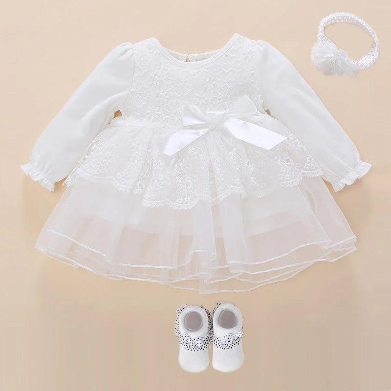 Newborn Baby Girl Dress&Clothes Baptism Dress White Christening Dress For Baby Girl Lace Vestido Bebe Robe Bapteme 3 6 9 Months