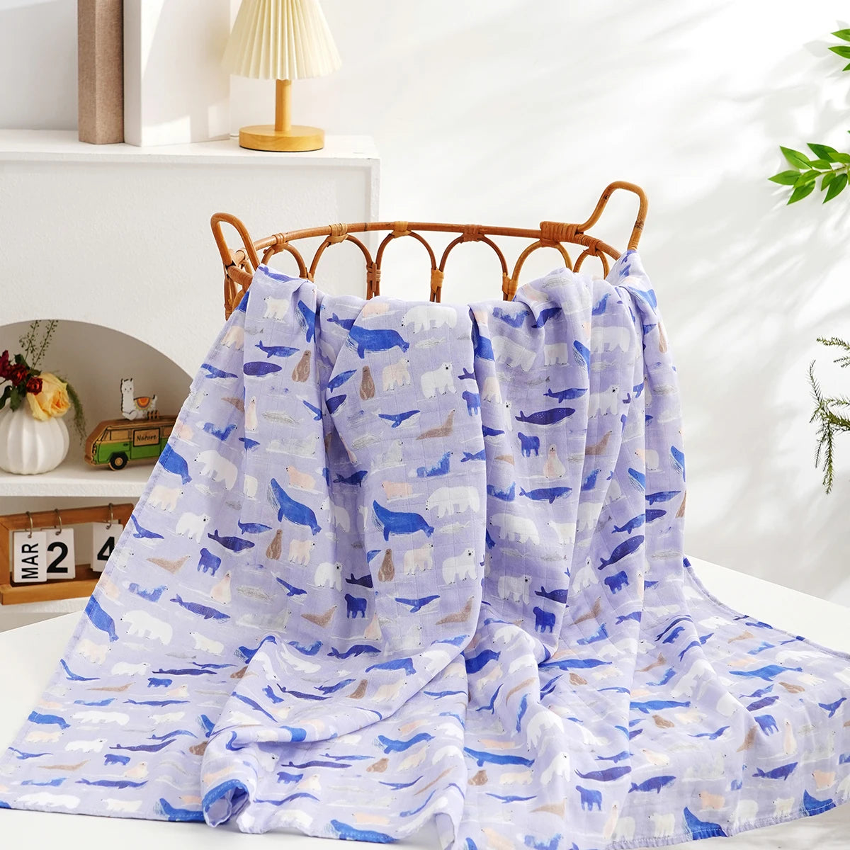 Kangobaby Muslim Baby Gauze Blanket - Soft and Breathable Cotton Baby Swaddle (White/Beige/Pink) 110*120cm